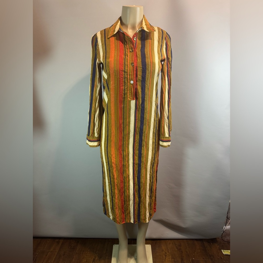MNG Suit by Mango Maxi Shirt Dress Striped Print US 4